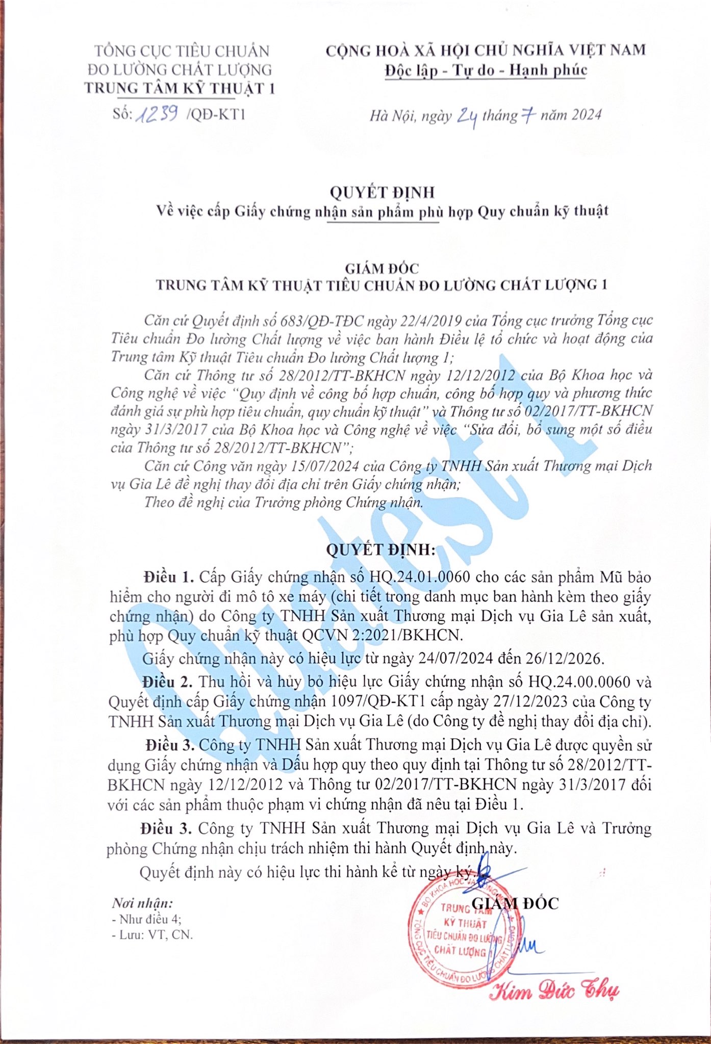 Giấy chứng nhận chất lượng trang 2